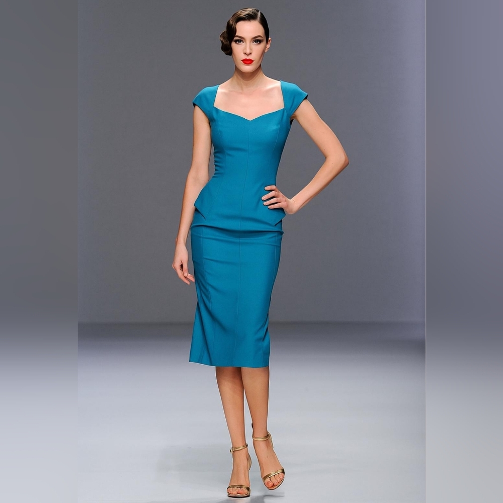 NWT Sangria Dress Sweetheart Neckline Peplum Retro Teal Size 12